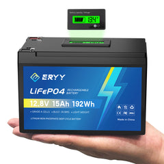 12V 15Ah LiFePO4 Lithium Battery with BMS & LCD Voltmeter, 4000+ Deep Cycles, Grade A Cells for Fish Finder, Solar Power, Camping Light and UPS Backup