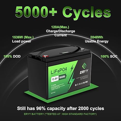 ERYY 12V 160AH LiFePO4 Battery（Buletooth）