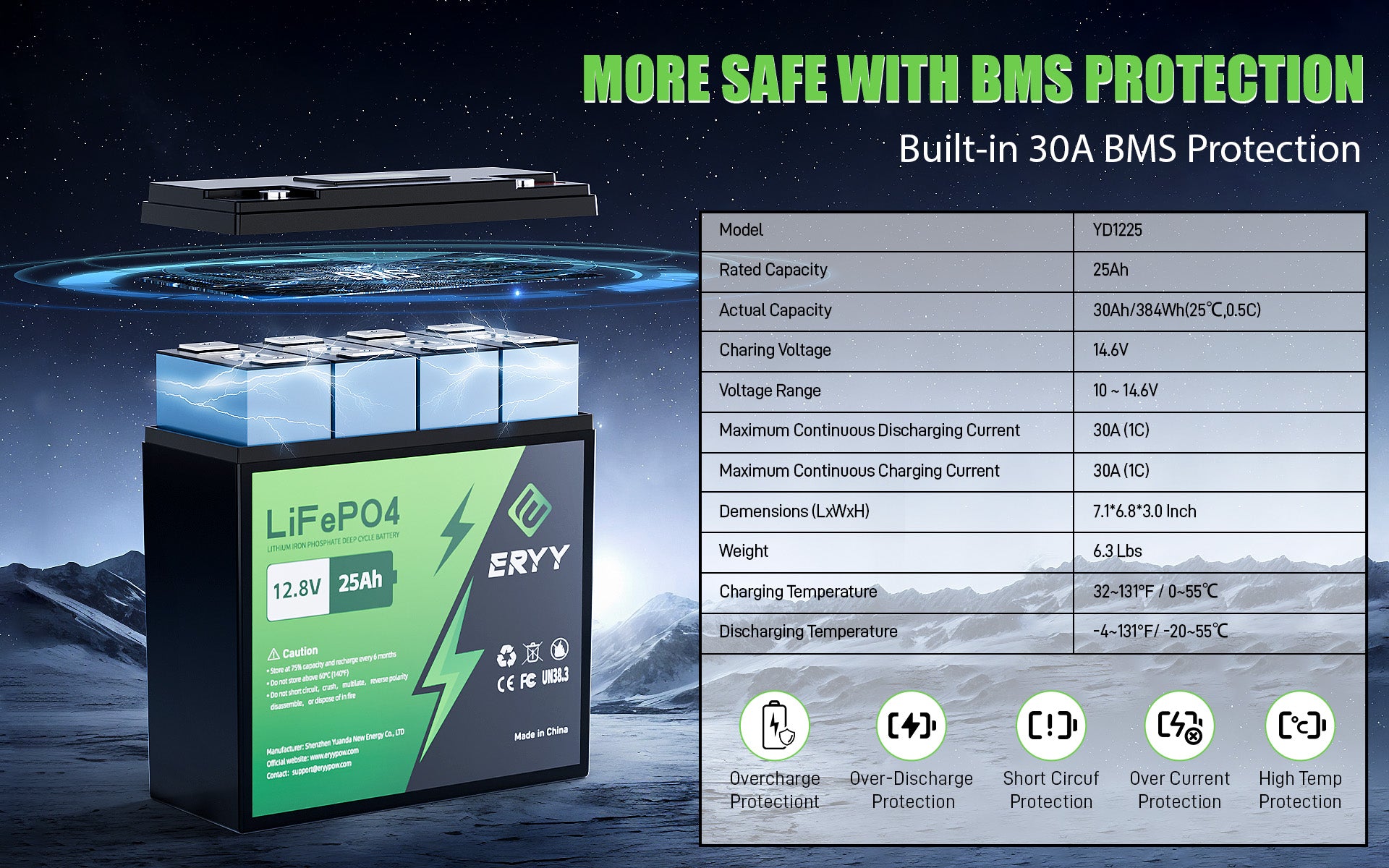 ERYY 12V 25AH LiFePO4 Battery